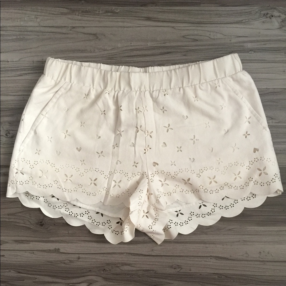 H&M Cream Laser Cut Elastic Shorts